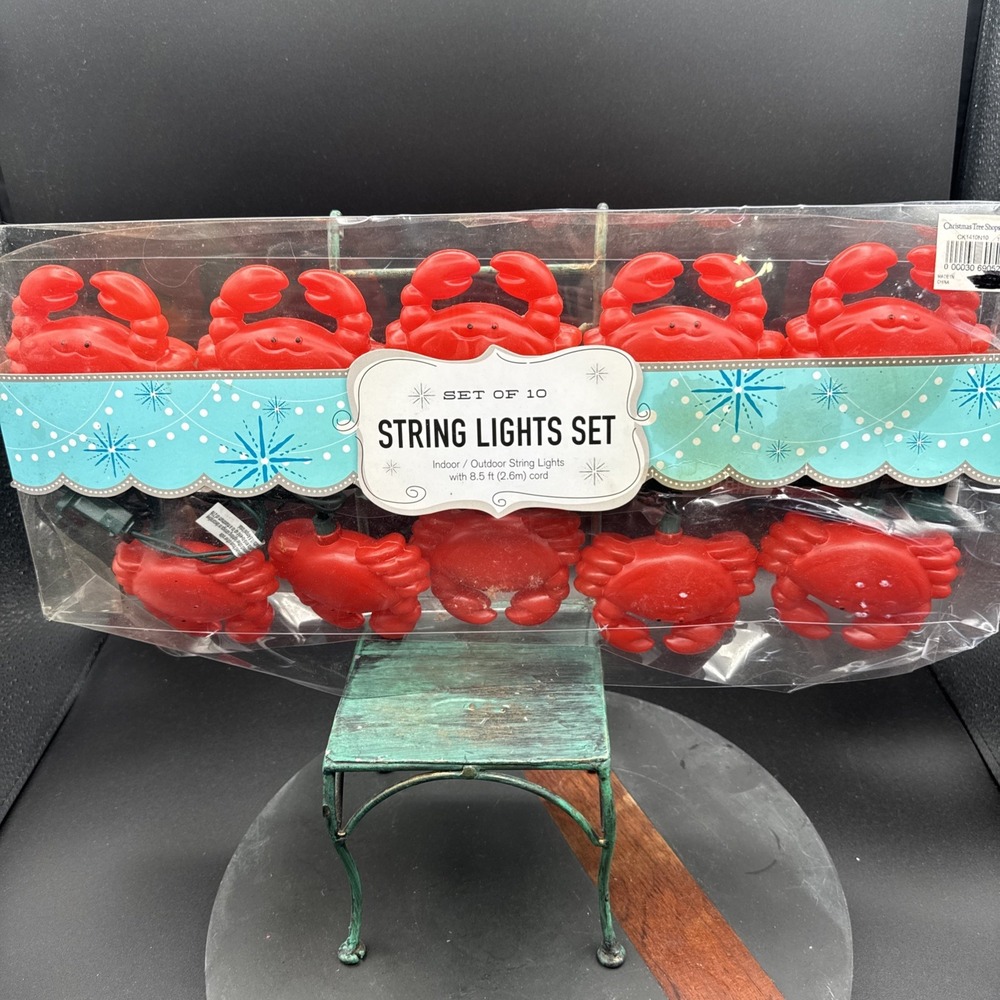 VTG Lobster Blow Mold String Lights Red Nautical Sea Tiki Beach Decor Set of 10